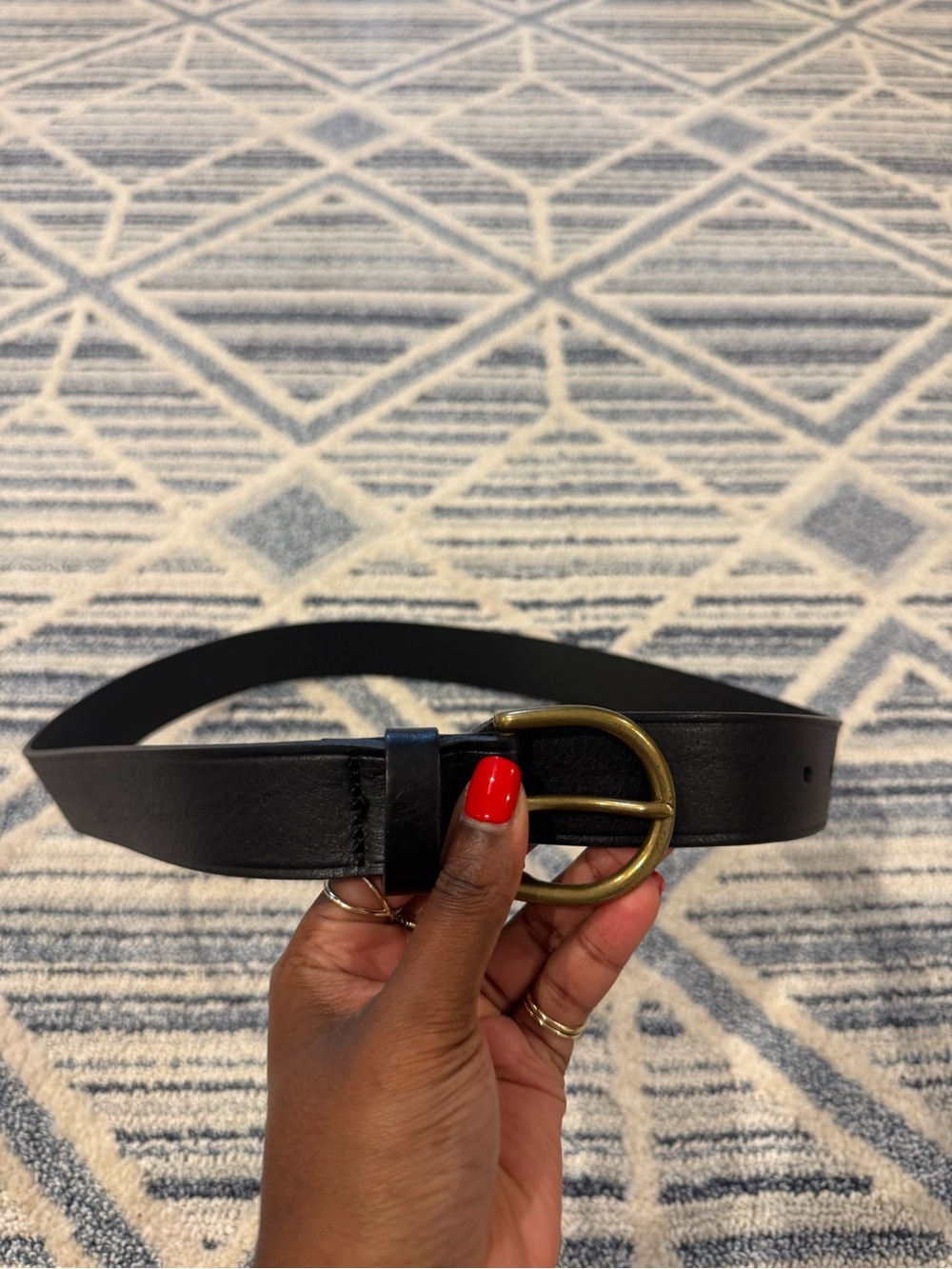 J. Crew Women’s Black Leather Belt with Brass Round Buckle
